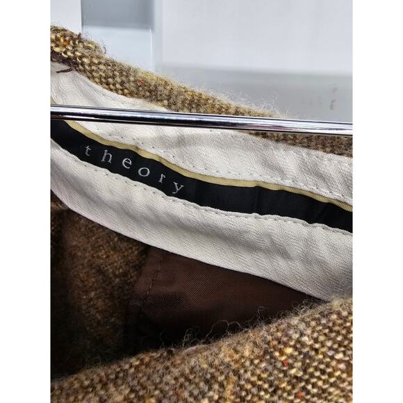 Theory Womens Sz 4 Wide Leg Cropped Dress Pants Wool Blend Tweed Beige - Picture 3 of 6